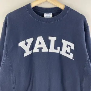 Vintage 90’s Navy Blue White “YALE” Reverse Weave Crewneck Pullover thumbnail 3