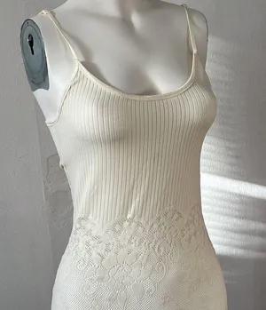 Anthropologie Easel boho ivory ribbed knit crochet floral lace mini dress small thumbnail 2