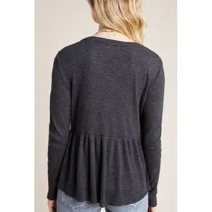 T.la Anthropologie Long Sleeve Black Peplum Shirt Sz Medium thumbnail 6