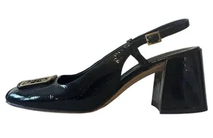 Tory Burch‎ Georgia Black Patent Slingback Block Heel Pumps Size 8.5 thumbnail 1