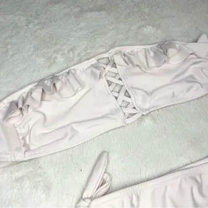 Girasole Swimwear White Ruffle Bandeau High Cut Bikini Set Size Small thumbnail 3
