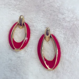 Y2K Vintage Red Enamel Oval Hoop Dangle Earrings thumbnail 2