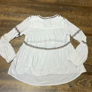 Knox Rose White Embroidered Blouse Tassels Sz Medium Boho Peasant Hippie Artsy thumbnail 9