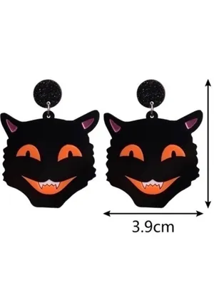 NEW Halloween Black Cat Acrylic Dangle Earrings Glitter Retro Goth Spooky Cute thumbnail 3