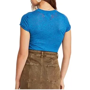 We The Free Free People Womens Blue Slub Knit Short Sleeve Crew Neck Tee Medium thumbnail 2