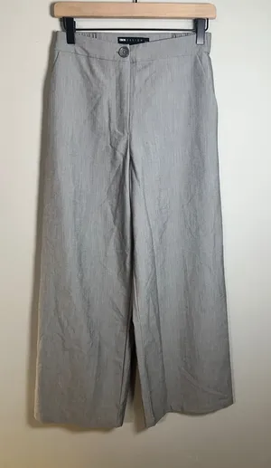 ASOS Design Petite Grey High Waisted Wide Leg Trouser Pants US 2 UK 6 EU 34 thumbnail 1
