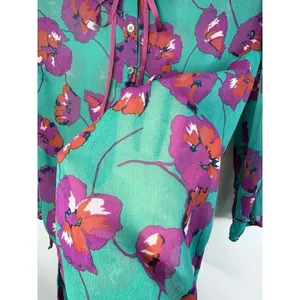 ModCloth Floral Blouse Size‎ Medium Peter Pan Collar Bow Chiffon Artsy Teacher thumbnail 11