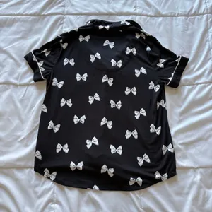 Kate Spade New York Pajama Set Black White Bow Print Button Up Shirt Pants Small thumbnail 5