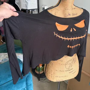 Boutique Spooky Pumpkin/Skeleton Crop Top thumbnail 3