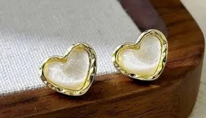 Gold and White Heart Earrings thumbnail 5