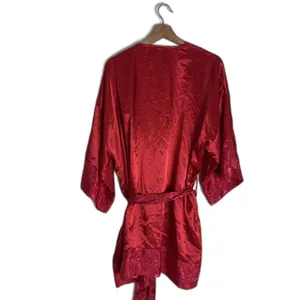 Victorias Secret Robe Womens One Size Red Satin Jacquard Floral Kimono Belted‎ thumbnail 10