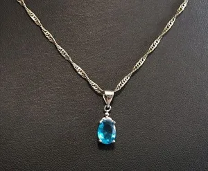 Sterling Silver Necklace with Blue Pendant thumbnail 1