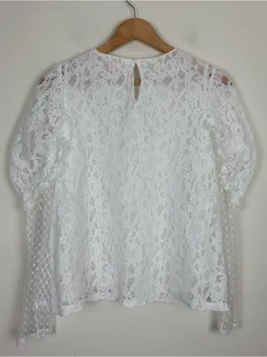 See by Chloe white mixed lace puff sleeve long sleeve top. Estimated size small thumbnail 4