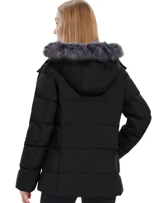 Women's Winter Puffer Jacket with Faux Fur Hood – Black, Size Large thumbnail 4