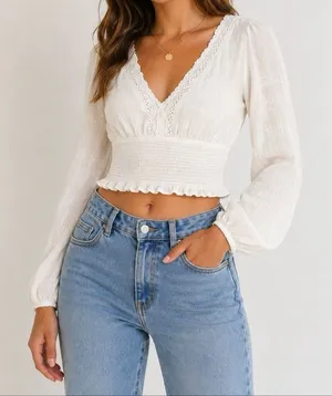 Aeropostale Cottagecore Peasant Crop Top White Lace Size Small thumbnail 1