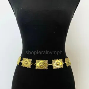 Gold Y2K Textured Rectangular Boho Chain Belt, Fits 23.5-43.5 Inches, X7GA1252 thumbnail 5