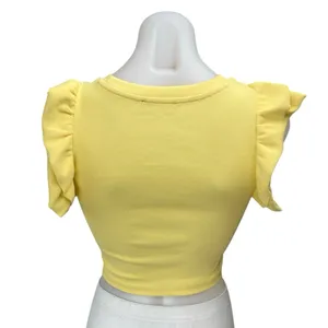 Zara Women's Yellow Rib Knit Short Ruffle Flutter Sleeve Crop Top Blouse Size S thumbnail 2