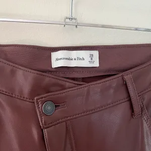 Criss-Cross Waistband Vegan Leather 90s Straight Pant Brown thumbnail 5