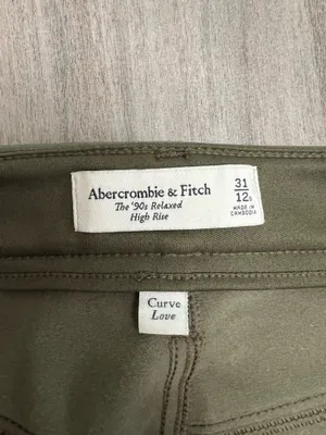 Abercrombie & Fitch Olive Green Faux-Leather Wide Leg Cargo Pants thumbnail 6