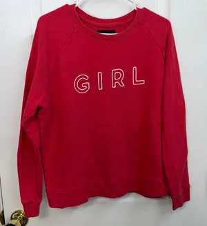 Lucky Brand red embroidered GIRL casual crewneck 100% cotton sweatshirt casual L thumbnail 1
