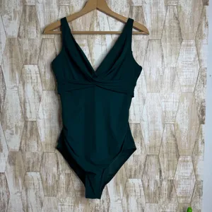 JETS Swimwear Australia Dark Green One Piece V-Neck Ruched Swimsuit USA 12 UK 16 thumbnail 2