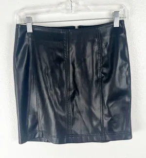 FREE PEOPLE Modern Femme Black Faux Vegan Leather Mini Skirt 6 Boho Grunge Biker thumbnail 1
