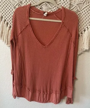 Free People We the Free burnt Orange Waffle Shirt thumbnail 1