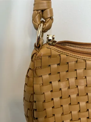 Nine West Braided Woven Shoulder Bag Tan USED purse light brown zipper thumbnail 4
