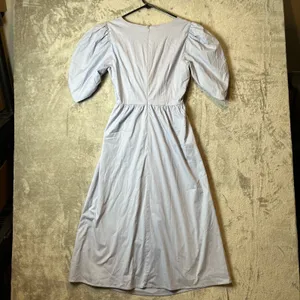 WAYF Peggy Twist Cut Out Short Puff Sleeve Midi Dress Blue Wedding Summer Cute 8 thumbnail 7
