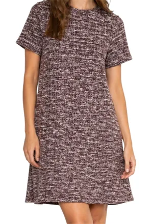 Anthropologie Antionette Dress Tweed Shift Short Sleeve Keyhole Maroon Pink S thumbnail 1