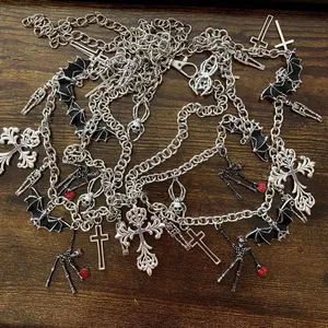 Silver Y2K Gothic Draped Charm Layered Chain Belt, Fits 26-55 Inches, X7GA1391 thumbnail 7