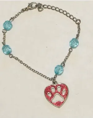 Vintage Dog Lover Paw Print Charm Bracelet Turquoise Red thumbnail 1