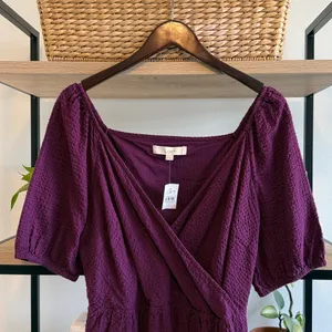 NWT Ann Taylor Loft 100% Cotton Wrap Bodice Textured Summer Dress, 12 thumbnail 2