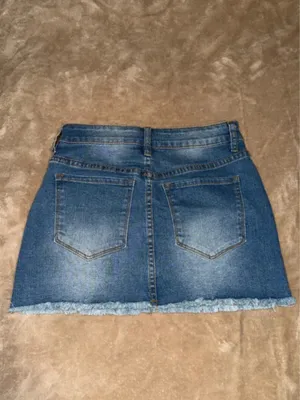Women's Blue Denim Mini Skirt with Frayed Hem thumbnail 2