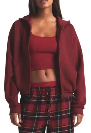 Skims NWT Cotton Fleece Classic Zip Up Hoodie Sweatshirt Merlot Size M thumbnail 1
