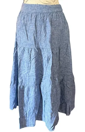 Matty M Three Tiered Blue Midi Linen Blend Skirt Size Extra Small thumbnail 1
