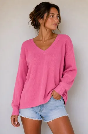 Aerie xsmall pink vneck sweater thumbnail 1