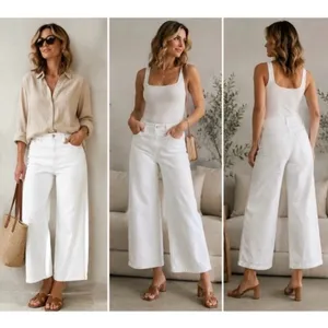 Banana Republic Womens 30/10 High Rise Wide Leg Crop Jeans Pure White 862762 thumbnail 2