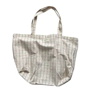 Sézane Cream Pink Maroon Plaid Tote Bag thumbnail 2