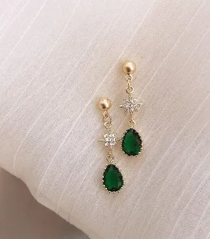 18K Gold Plated Teardrop Shape Green Emerald Dangle Drop Earrings for Women thumbnail 2