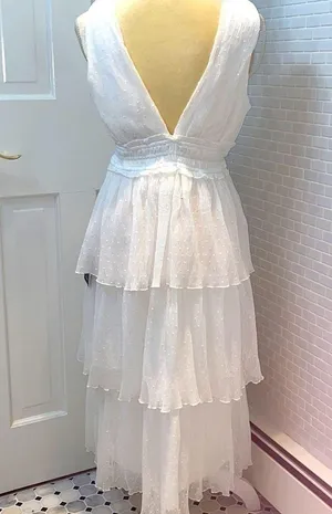 Lulus dreamy mood white Swiss dot tiered midi dress. Polyester. Size Small. thumbnail 7