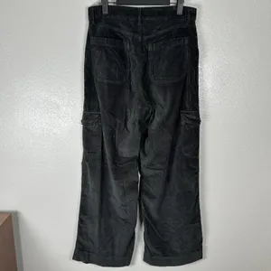 American Eagle Curvy Super High Rise Baggy Wide Leg Corduroy Cargo Pants 10 Gray thumbnail 3