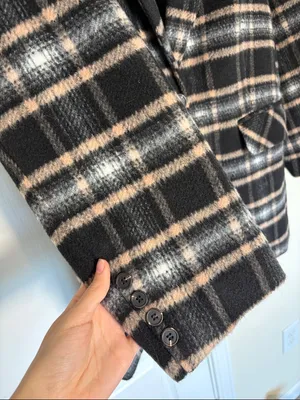 Avec Les Filles plaid shawl coat, size Small. Brown and black. Wool blend thumbnail 5