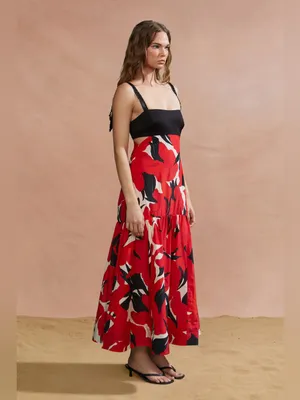 Amur Womens Selna Silk-Blend Midi Dress Red 10 thumbnail 3