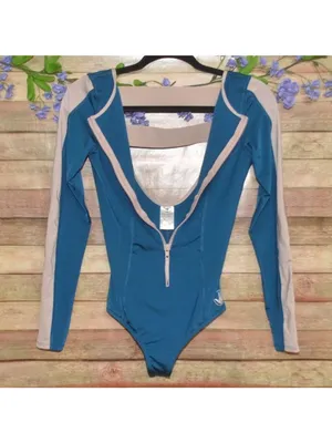 Body Glove One Piece Swimsuit Teal Blue Size S Open Back Long Sleeve Zip Front thumbnail 3