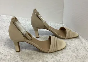 NYDJ Addie02 Sand Suede Heeled Sandals Womens Size‎ 5 Nude Open Toe Kitten Heel thumbnail 1