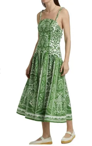NWOT Farm Rio Floral Delicate Tapestry Linen Drop-Waist Midi Dress Size XL Green thumbnail 3