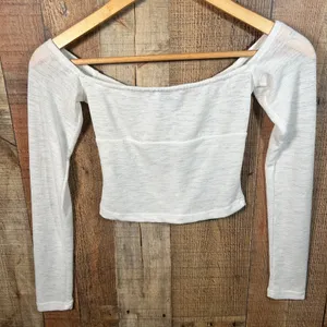 Princess Polly White Semi Sheer Off Shoulder Crop Top Long Sleeve Coquette thumbnail 6