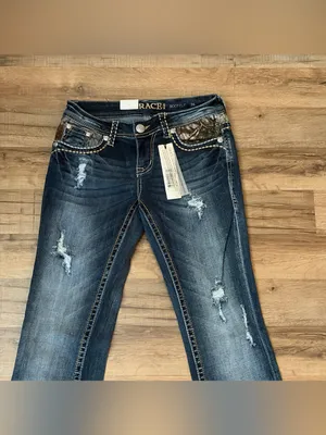 Grace in LA Camo Yoke Embellished Distressed Bootcut Jeans 2/26 NWT thumbnail 2