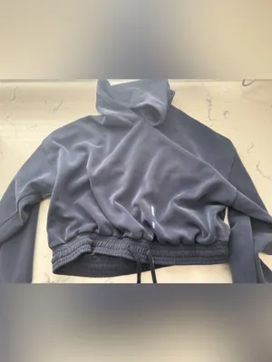 Sweaty Betty slate blue cropped drawstring hoodie thumbnail 2
